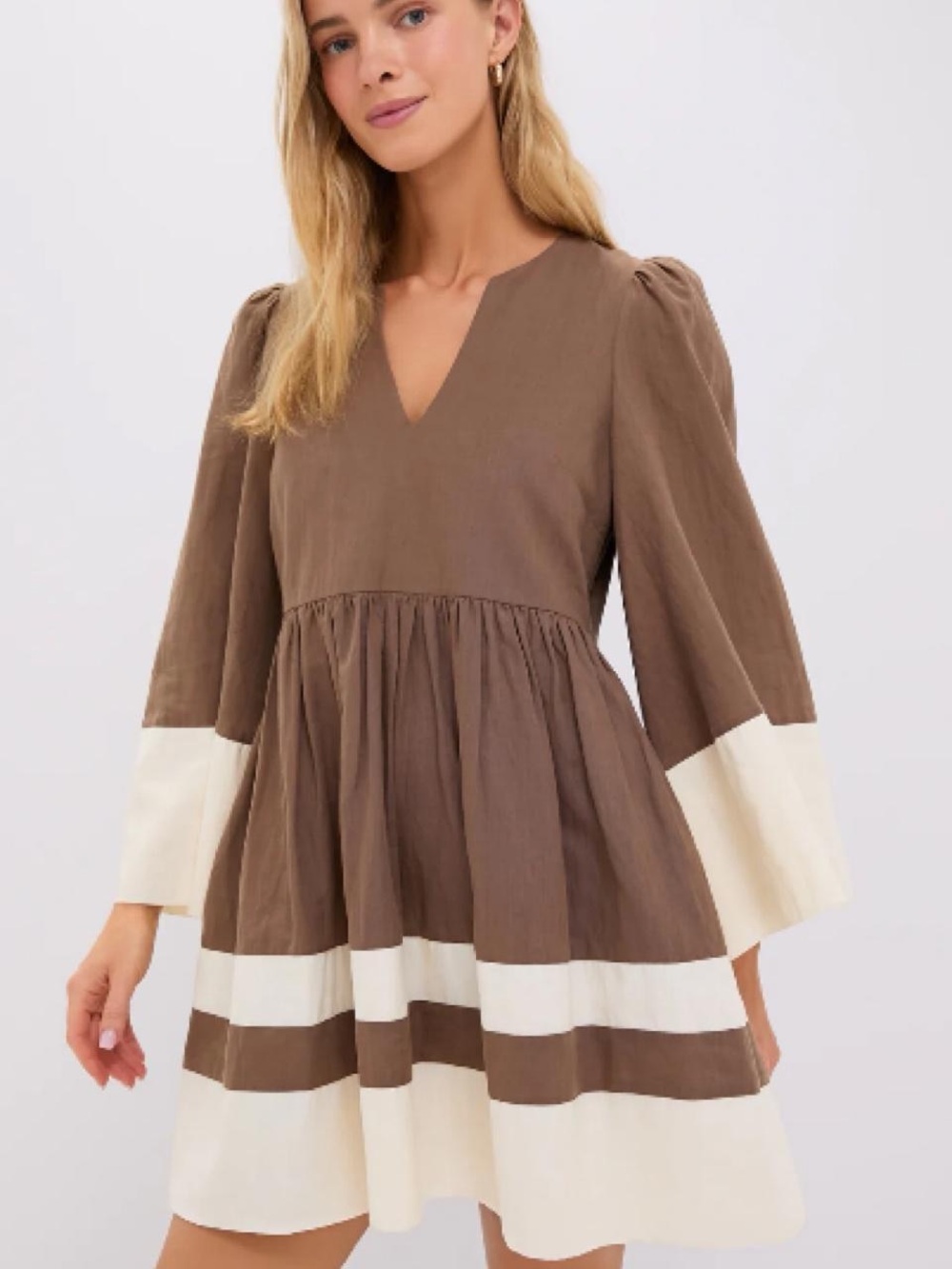 NWT TUCKERNUCK Mocha and Cream Cotton Linen Izzie Dress - Picture 2 of 8
